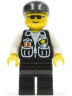 Preowned LEGO® Minifigure – Town soc045 Police Sheriff Star and 2 Pockets Black Legs White