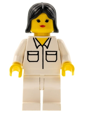 Preowned LEGO® Minifigure – Town soc058 Shirt w/2 Pockets White Legs Black Female Hair