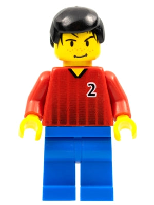 Preowned LEGO® Minifigure – Sports soc061 Soccer Player Red and Blue Team w/Number 2