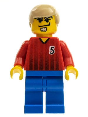 Preowned LEGO® Minifigure – Sports soc063 Soccer Player Red and Blue Team w/Number 5