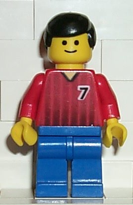 Preowned LEGO® Minifigure – Sports soc064 Soccer Player Red and Blue Team w/Number 7