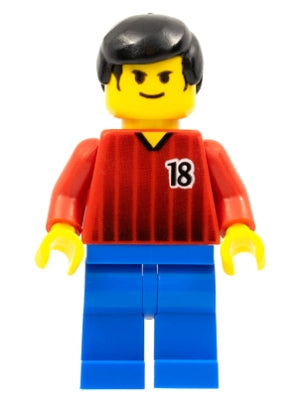 Preowned LEGO® Minifigure – Sports soc070 Soccer Player Red and Blue Team w/Number 18