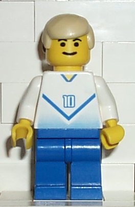Preowned LEGO® Minifigure – Sports soc084 Soccer Player White & Blue Team w/shirt 10