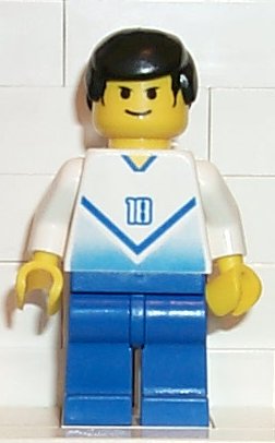 Preowned LEGO® Minifigure – Sports soc094 Soccer Player White & Blue Team w/shirt 18