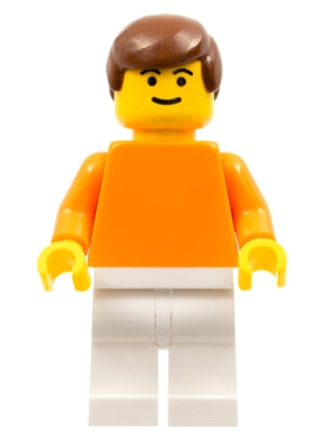 Preowned LEGO® Minifigure – Sports soc095 Plain Orange Torso w/Orange Arms White Legs Brown