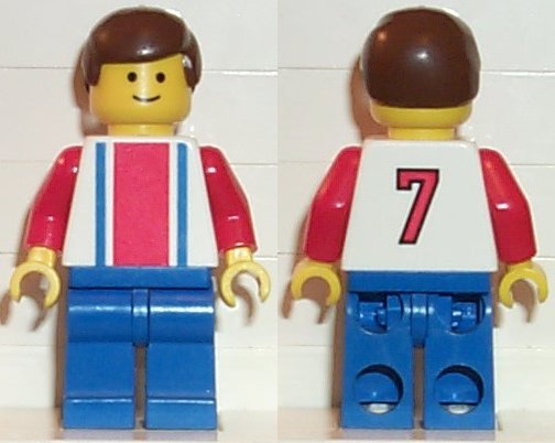 Preowned LEGO® Minifigure – Sports soc096 Soccer Player Red White and Blue Team w/Number 7