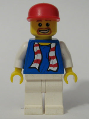 Preowned LEGO® Minifigure – Sports soc114s Soccer Fan Blue White Legs Striped Scarf Torso S