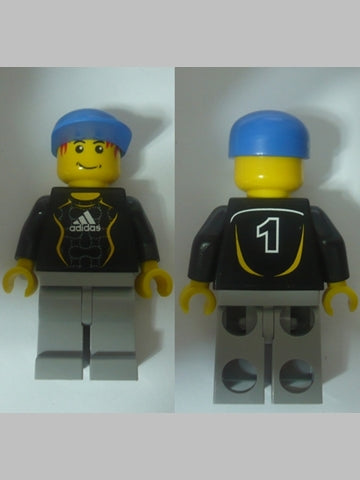 Preowned LEGO® Minifigure – Sports soc117s Soccer Goalie Black Adidas Logo White and Yellow