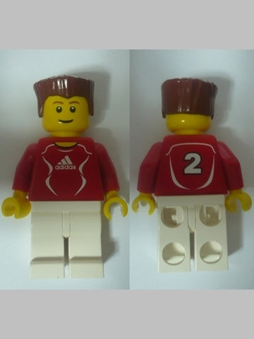 Preowned LEGO® Minifigure – Sports soc118s Soccer Player Red Adidas Logo Red and White Tors