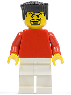 Preowned LEGO® Minifigure – Sports soc119 Plain Red Torso w/Red Arms White Legs Black Flat
