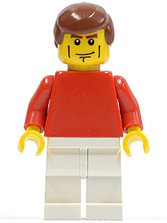 Preowned LEGO® Minifigure – Sports soc120 Plain Red Torso w/Red Arms White Legs Reddish Bro
