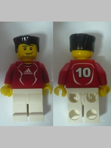 Preowned LEGO® Minifigure – Sports soc122s Soccer Player Red Adidas Logo Red and White Tors