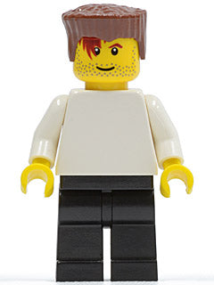 Preowned LEGO® Minifigure – Sports soc125 Plain White Torso w/White Arms Black Legs Reddish