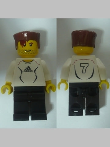 Preowned LEGO® Minifigure – Sports soc125s Soccer Player White Adidas Logo White and Black