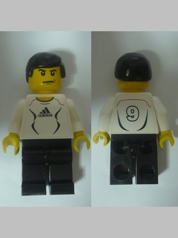 Preowned LEGO® Minifigure – Sports soc126s Soccer Player White Adidas Logo White and Black