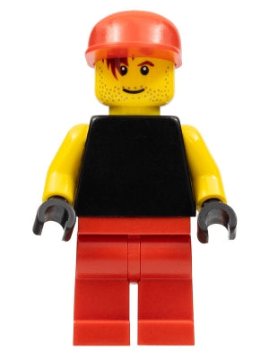 Preowned LEGO® Minifigure – Sports soc130 Plain Black Torso w/Yellow Arms Black Hands Red L