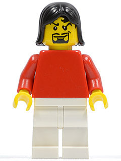 Preowned LEGO® Minifigure – Sports soc133 Plain Red Torso w/Red Arms White Legs Black Femal