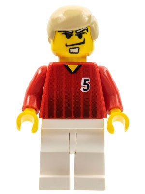 Preowned LEGO® Minifigure – Sports soc135 Soccer Player Red and White Team w/Number 5