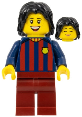Preowned LEGO® Minifigure – Sports soc147 Soccer Fan FC Barcelona Female Dark Red Legs