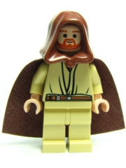 Preowned LEGO® Minifigure – Star Wars sw0172 Qui-Gon Jinn Light Nougat Head Brown Hood and