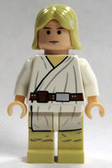 Preowned LEGO® Minifigure – Star Wars sw0176 Luke Skywalker Light Nougat Long Hair White Tu