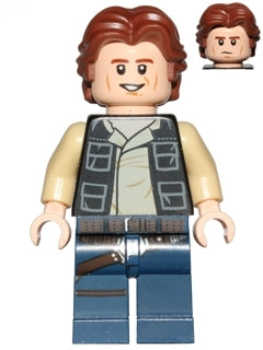 Preowned LEGO® Minifigure – Star Wars sw0771 Han Solo Dark Blue Legs Vest w/Pockets Wavy Ha