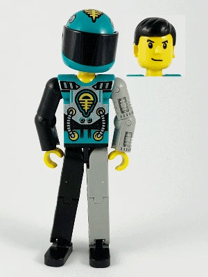 Preowned LEGO® Minifigure – Technic tech001a Technic Figure Black/Light Gray Legs Dark Turq