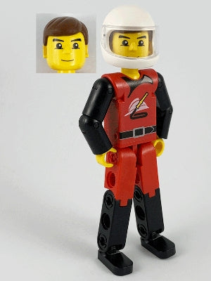 Preowned LEGO® Minifigure – Technic tech009a Technic Figure Red/Black Legs Red Top Brown Ha