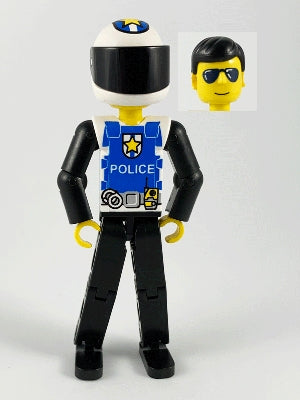 Preowned LEGO® Minifigure – Technic tech019a Technic Figure Black Legs White Top w/Police L