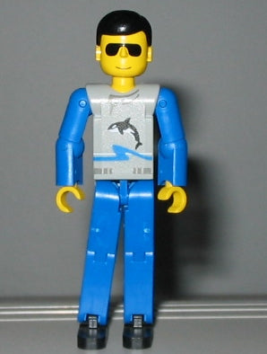 Preowned LEGO® Minifigure – Technic tech021 Technic Figure Blue Legs Light Gray Top w/Orca