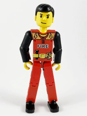 Preowned LEGO® Minifigure – Technic tech023 Technic Figure Red Legs Red Top w/Black FIRE Bl