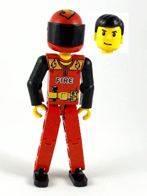Preowned LEGO® Minifigure – Technic tech023a Technic Figure Red Legs Red Top w/Black FIRE B