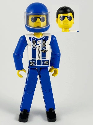 Preowned LEGO® Minifigure – Technic tech038a Technic Figure Blue Legs White Top w/Zipper an