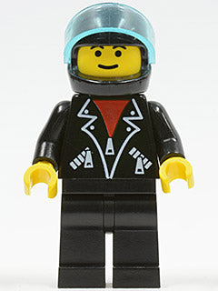 Preowned LEGO® Minifigure – Town tel002 Leather Jacket w/Zippers Black Legs Black Helmet Tr