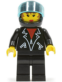 Preowned LEGO® Minifigure – Town tel003 Leather Jacket w/Zippers Black Legs Black Helmet Tr