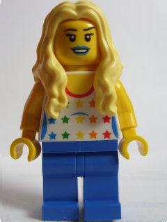 Preowned LEGO® Minifigure – LEGO® Brand tls080 Store Female Shirt w/Rainbow Stars Long Wavy