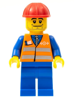 LEGO® Minifigure Train trn002 Orange Vest w/Safety Stripes Blue Legs Beard Stubb