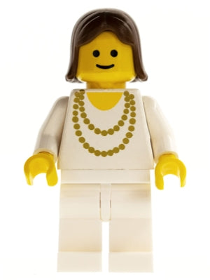 Preowned LEGO® Minifigure – Town trn006 Necklace Gold White Legs Brown Female Hair