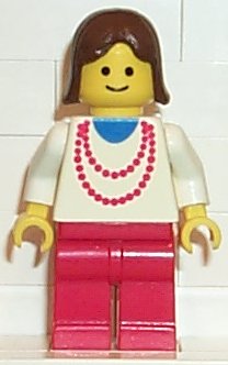 Preowned LEGO® Minifigure – Town trn008 Necklace Red Red Legs Brown Female Hair