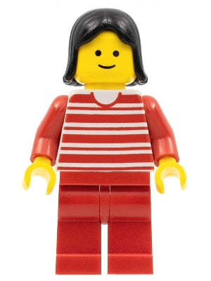 Preowned LEGO® Minifigure – Town trn010 Horizontal Lines Red Red Arms Red Legs Black Female