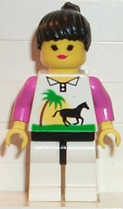 Preowned LEGO® Minifigure – Town trn012 Horse and Palm White Legs Black Ponytail Hair Black