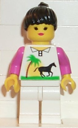 Preowned LEGO® Minifigure – Town trn013 Horse and Palm White Legs Black Ponytail Hair