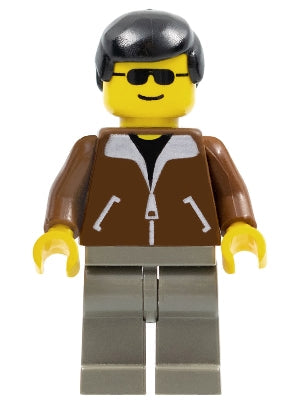 Preowned LEGO® Minifigure – Town trn019 Jacket Brown Dark Gray Legs Black Male Hair