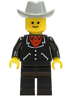 Preowned LEGO® Minifigure – Town trn023 Suit w/3 Buttons Black Black Legs Light Gray Cowboy
