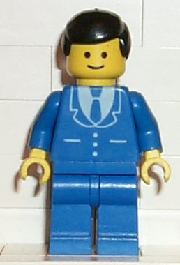 Preowned LEGO® Minifigure – Town trn027 Suit w/3 Buttons Blue Blue Legs Black Male Hair