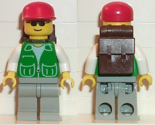 Preowned LEGO® Minifigure – Town trn029 Jacket Green w/2 Large Pockets Light Gray Legs Red