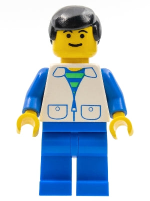Preowned LEGO® Minifigure – Town trn031 Suit w/2 Pockets White Blue Legs Black Male Hair