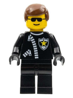 Preowned LEGO® Minifigure – Town trn043 Police Zipper w/Sheriff Star Brown Male Hair