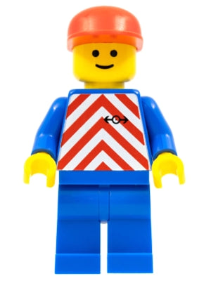 Preowned LEGO® Minifigure – Train trn048 Red & White Stripes Blue Legs Red Cap