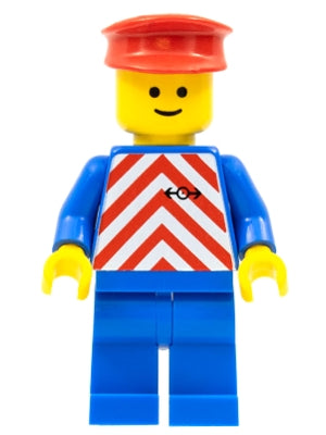Preowned LEGO® Minifigure – Train trn050 Red & White Stripes Blue Legs Red Hat